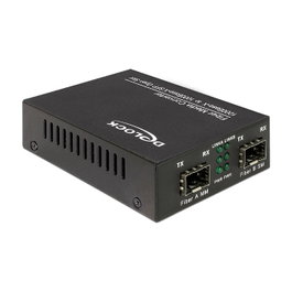 DeLOCK 86203 Media Converter, SFP a SFP, 1000Base-X, Gigabit Ethernet, 1000 Mbit/s, Negro, Caja Metálica, Con Adaptador