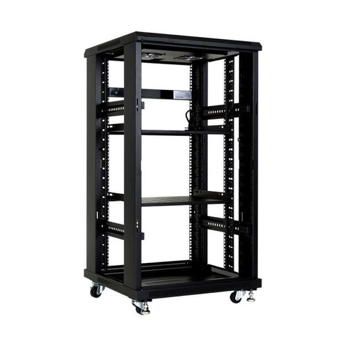 MicroConnect Armario Rack 18U 600x600mm Negro para Electrónica Redes Voz y Datos con Puerta de Cristal Templado y Ruedas