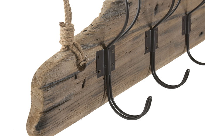 DKD Home Decor Perchero Paulownia y Metal Natural 91x23x12 cm