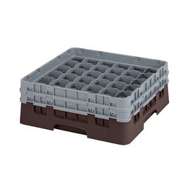 CAMBRO - 36S434-167 - Cesta de lavado 36 comp. 2 alturas - 7,2 cm Ø máx. - alt. máx. 13,5 cm - 50 x 50 x 18,4 cm - Castaño
