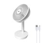 Edm Ventilador de Sobremesa Recargable Blanco 5W, Bajo Ruido 31.6dB, Aspas Ø14.5cm, 4 Velocidades, Cabezal Ajustable, 17x13x26cm