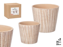 IBERGARDEN Set de 2 Macetas Cónicas Efecto Tronco Marrón