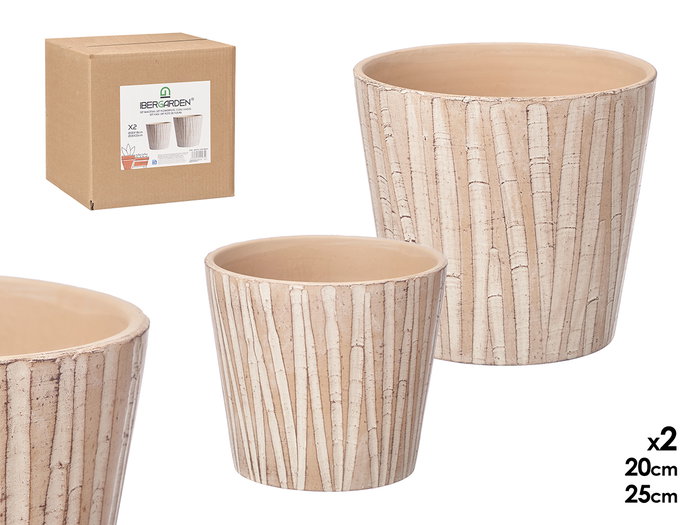 IBERGARDEN Set de 2 Macetas Cónicas Efecto Tronco Marrón IBERGARDEN Set de 2 Macetas Cónicas Efecto Tronco Marrón