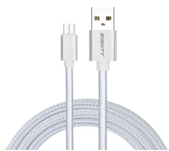 Eightt ECM-1S Cable USB A a Micro USB B 2.0 de 1 metro, Trenzado en Nylon, Carcasa de Aluminio, Color Plata
