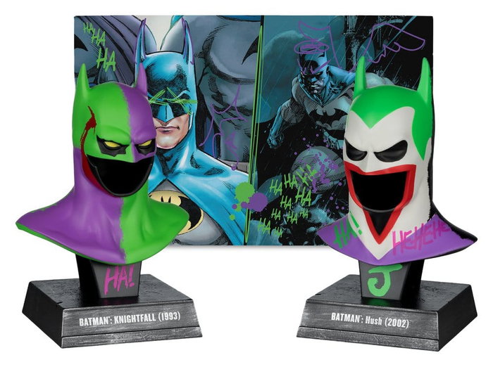 Batman DC Direct Mini Réplica 1/3 Pack de 2 Máscaras de Batman Hush & Knightfall (Jokerized) (Gold Label) 18 cm
