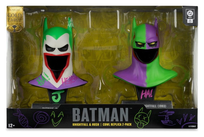 Batman DC Direct Mini Réplica 1/3 Pack de 2 Máscaras de Batman Hush & Knightfall (Jokerized) (Gold Label) 18 cm