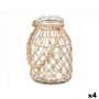 Portavelas Gift Decor Transparente Natural Vidrio Cuerda 17 x 25 cm 17 x 25 x 17 cm Bote (4 Unidades)
