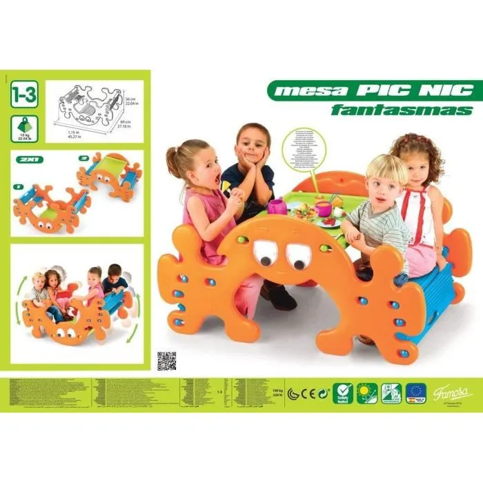 Feber 800010242 Juego mecedor de mesa de picnic 2 en 1, juguete infantil con balancín y mesa con bancos