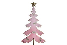 DKD Home Decor Árbol Navidad Fantasia 40 x 14 cm Rosa Palo Dorado Metal Madera (4 Unidades)