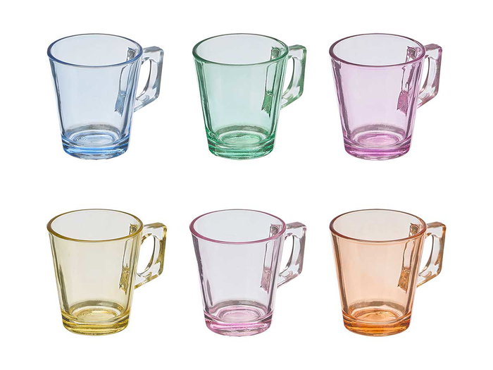 VIVALTO Taza de Café de Vidrio Surtido 6 Colores Display de 280 Unidades VIVALTO Taza de Café de Vidrio Surtido 6 Colores Display de 280 Unidades