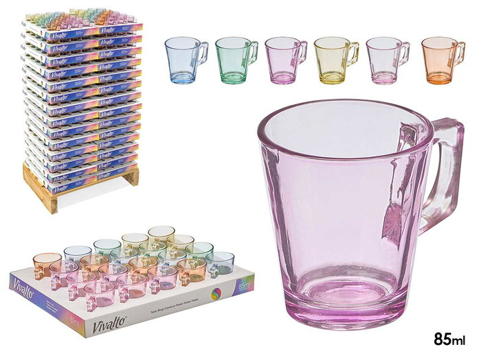 VIVALTO Taza de Café de Vidrio Surtido 6 Colores Display de 280 Unidades VIVALTO Taza de Café de Vidrio Surtido 6 Colores Display de 280 Unidades