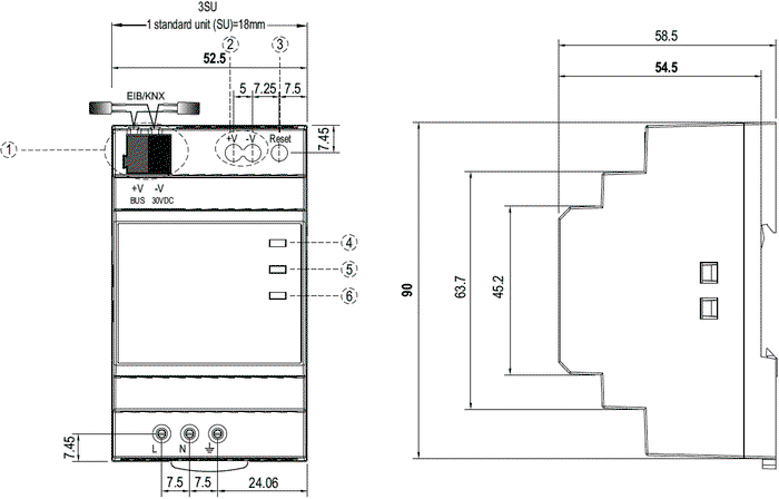 MEAN WELL KNX-20E Alimentador KNX / EIB para raíl DIN