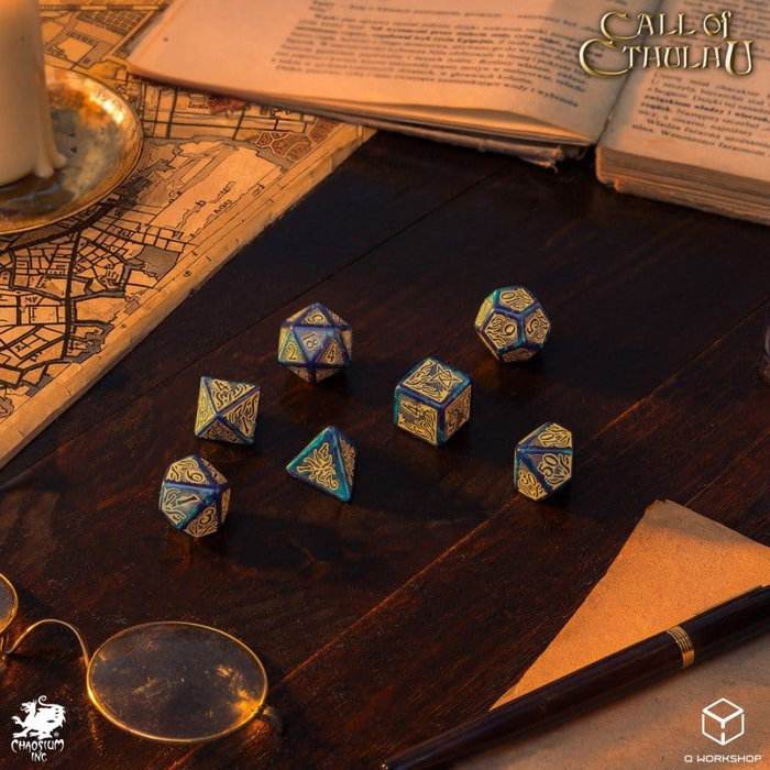 Q Workshop Call of Cthulhu 7th Edition Set de 7 Dados Blue-green & Gold Q Workshop Call of Cthulhu 7th Edition Set de 7 Dados Blue-green & Gold