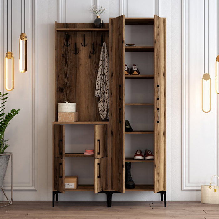 Hanah Home Recibidor Perchero Industrial Nogal 120cm Ancho x 200cm Alto x 35cm Profundidad