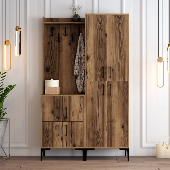 Hanah Home Recibidor Perchero Industrial Nogal 120cm Ancho x 200cm Alto x 35cm Profundidad