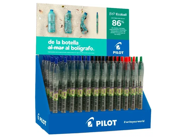 Pilot Bolígrafo Ecoball Plástico Reciclado Expositor 60+10 Unidades Colores Surtidos Tinta Gel 1mm Retráctil Recargable