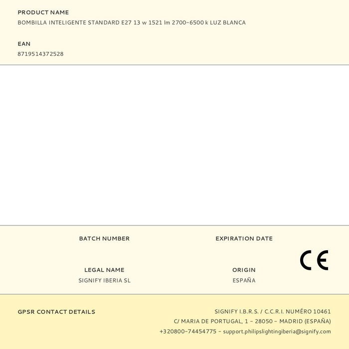 Philips Bombilla LED Standard E27 13W 1521lm 2700-6500K Luz Blanca Inteligente Wifi Philips Bombilla LED Standard E27 13W 1521lm 2700-6500K Luz Blanca Inteligente Wifi