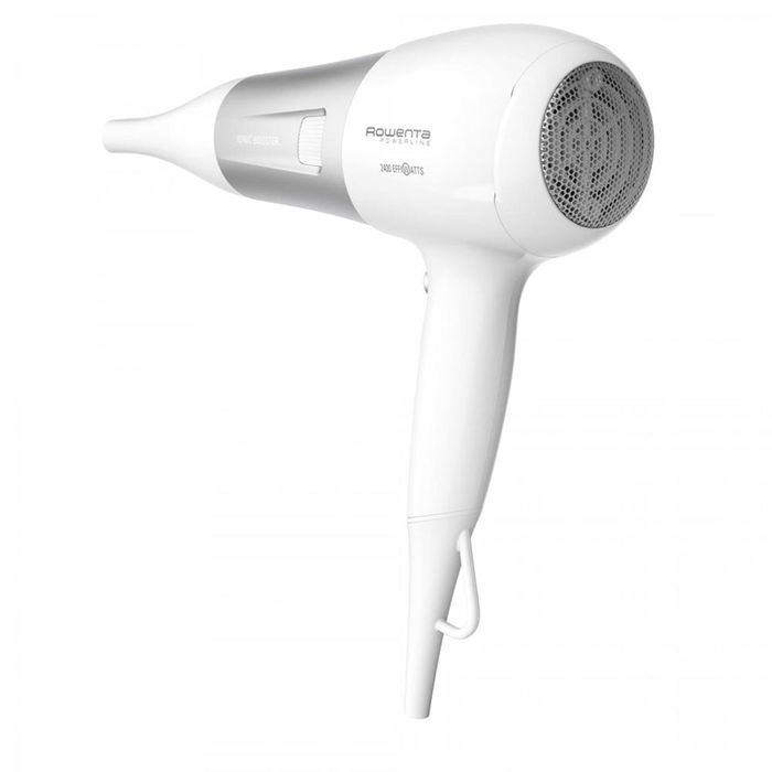 Rowenta Secador de Pelo Powerline CV5930FO, 2400 W, Motor DC, Tecnología de Iones, 3 Temperaturas, 2 Velocidades, Color Blanco y Plateado