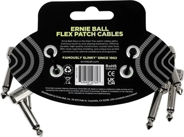 Ernieball Cable Interlink Flex Jack-Jack Aa 7,5 Cm Phosphorescent (Pack De 3) Ernieball Cable Interlink Flex Jack-Jack Aa 7,5 Cm Phosphorescent (Pack De 3)