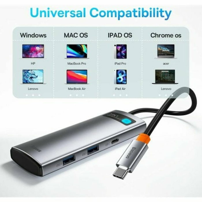 Baseus Hub USB-C 7 en 1 con 2x USB 3.0, HDMI, 2x USB-C, Lector MicroSD/SD