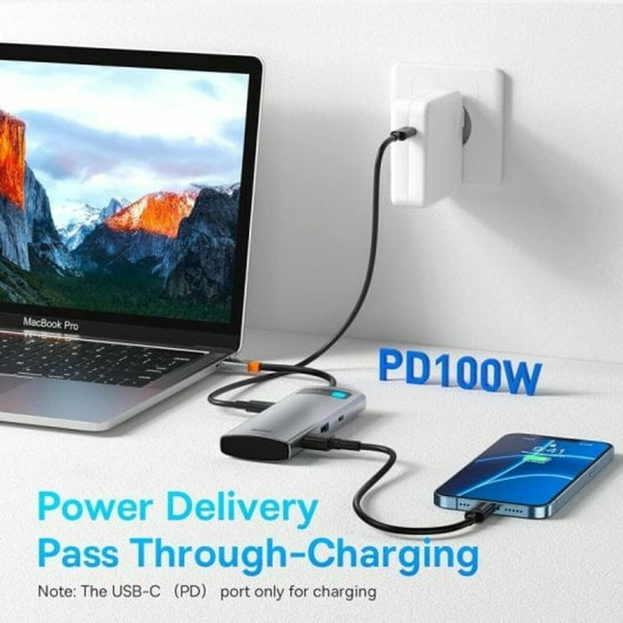 Baseus Hub USB-C 7 en 1 con 2x USB 3.0, HDMI, 2x USB-C, Lector MicroSD/SD