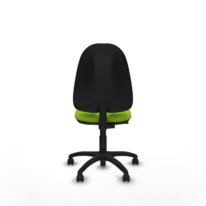 Silla de oficina Algarra con mecanismo Contacto permanente básico tapizada con Similpiel color Pistacho. Equipada con Base poliamida negra, Sin brazos y Ruedas de parqué