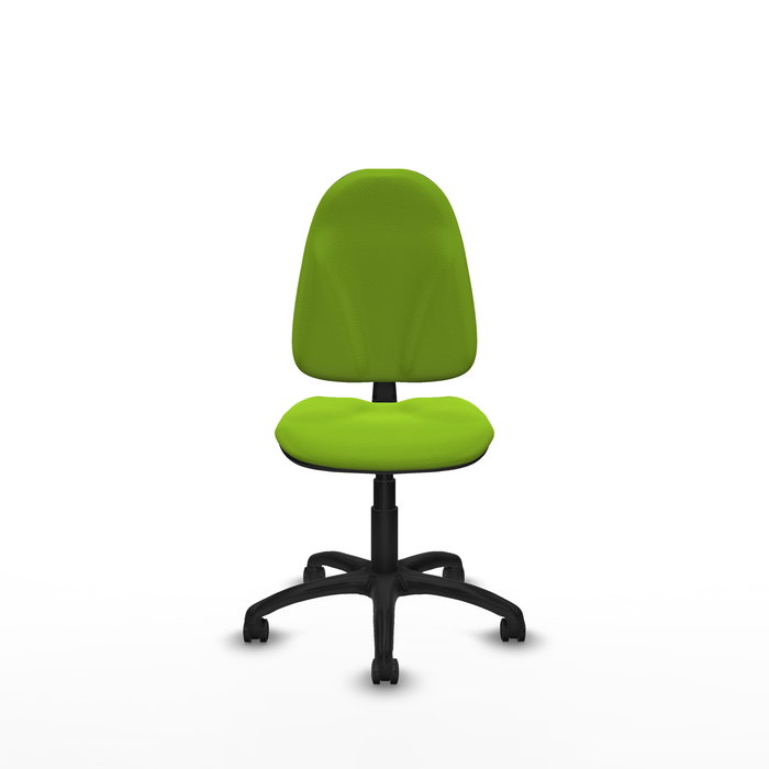 Silla de oficina Algarra con mecanismo Contacto permanente básico tapizada con Similpiel color Pistacho. Equipada con Base poliamida negra, Sin brazos y Ruedas de parqué