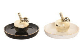 DKD Home Decor Anillero de Porcelana Manzana Surtido de 2 Unidades
