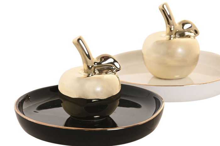 DKD Home Decor Anillero de Porcelana Manzana Surtido de 2 Unidades
