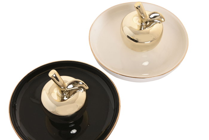 DKD Home Decor Anillero de Porcelana Manzana Surtido de 2 Unidades