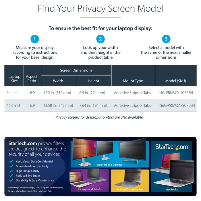 StarTech 14G-PRIVACY-SCREEN Filtro de privacidad 14 pulgadas 16:9 para portátil antideslumbrante StarTech 14G-PRIVACY-SCREEN Filtro de privacidad 14 pulgadas 16:9 para portátil antideslumbrante