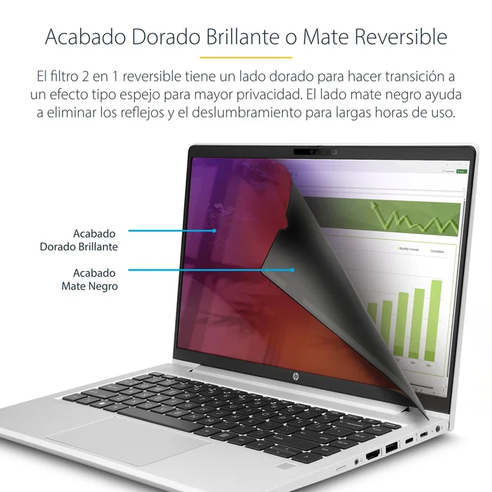 StarTech.com Filtro de Privacidad 14G-PRIVACY-SCREEN para Portátil 14 Pulgadas 35.6 cm 16:9, Antirreflejos, Reductor de Luz Azul hasta 51%, Color Negro/Dorado Reversible