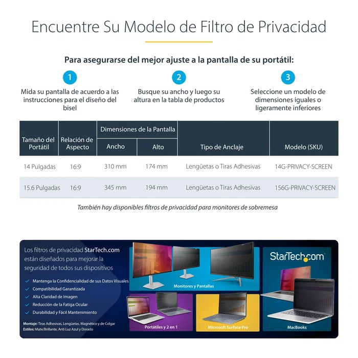 StarTech.com Filtro de Privacidad 14G-PRIVACY-SCREEN para Portátil 14 Pulgadas 35.6 cm 16:9, Antirreflejos, Reductor de Luz Azul hasta 51%, Color Negro/Dorado Reversible