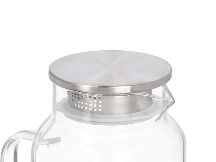 Vivalto Jarra Borosilicato Cuadrada con Tapa de Acero Inoxidable, Capacidad 1.5L, Transparente/Plata, 15x23x10 cm (Set de 12)