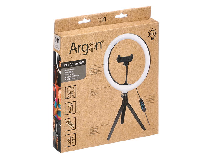 ARTE REGAL Luz Aro Selfie con Trípode Bajo, Anillo LED USB de 120 Luces, Dimensiones 25x3x25 cm, Color Negro o Blanco (Set de 12)
