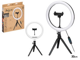 ARTE REGAL Luz Aro Selfie con Trípode Bajo, Anillo LED USB de 120 Luces, Dimensiones 25x3x25 cm, Color Negro o Blanco (Set de 12)