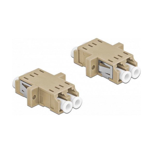 DeLOCK Acoplador de Fibra Óptica LC Duplex Hembra a LC Duplex Hembra Multimodo, 2 Piezas, Beige