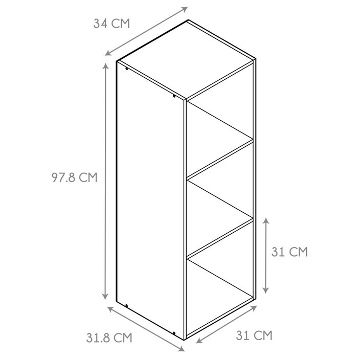 Home Deco Factory Estantería Pietra de la Colección Terra Nova, Panel de Partículas Modular con 3 Compartimentos, 34x31.8x97.8 cm