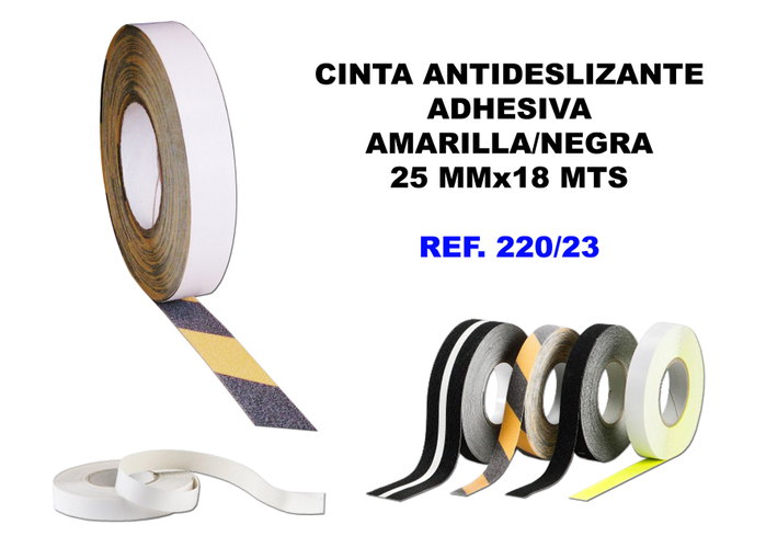 Cinta antideslizante adhesiva 25mm x 18mt amarilla/negra Cinta antideslizante adhesiva 25mm x 18mt amarilla/negra