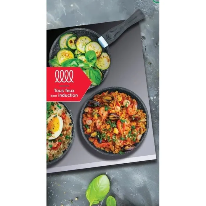 Arthur Martin AM2196 Juego de 3 sartenes 20-24-26 cm Acero Inoxidable Mango Extraíble Todos los Fuegos Inducción