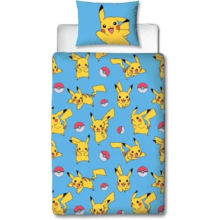 Pokemon POK3700891714341 Juego de Cama Reversible Pikachu y Amigos Microfibra 140x200cm + 63x63cm