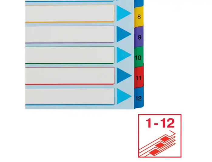 Esselte Índice de Cartulina Mylar Borrable Numérico A4+ Pestañas 1-12