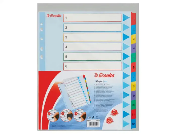Esselte Índice de Cartulina Mylar Borrable Numérico A4+ Pestañas 1-12