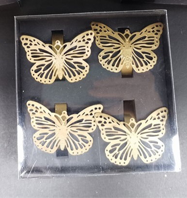 DKD Home Decor Servilletero Navidad Mariposas Dorado Plateado Metal Set 4 Piezas 14 x 14 x 5 cm