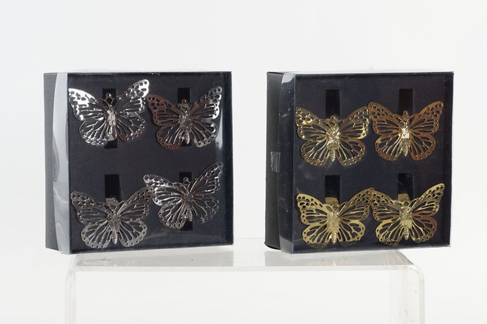 DKD Home Decor Servilletero Navidad Mariposas Dorado Plateado Metal Set 4 Piezas 14 x 14 x 5 cm