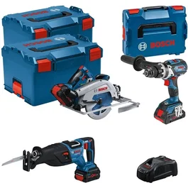 Bosch Professional 0615990N38 Juego de Herramientas Inalámbrico GSB/GKS/GSA 18V con 3 Baterías y Cargador L-Boxx
