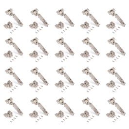 Emuca Lote de 20 bisagras rectas X92 con cierre suave y suplementos para atornillar, Acero, Níquel satinado