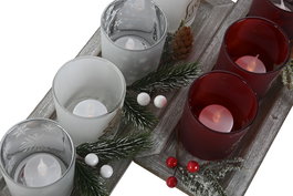 DKD Home Decor Portavelas Navidad Tradicional Rojo Blanco Cristal LED Madera 9 x 13.5 x 40 cm Set 5 Unidades