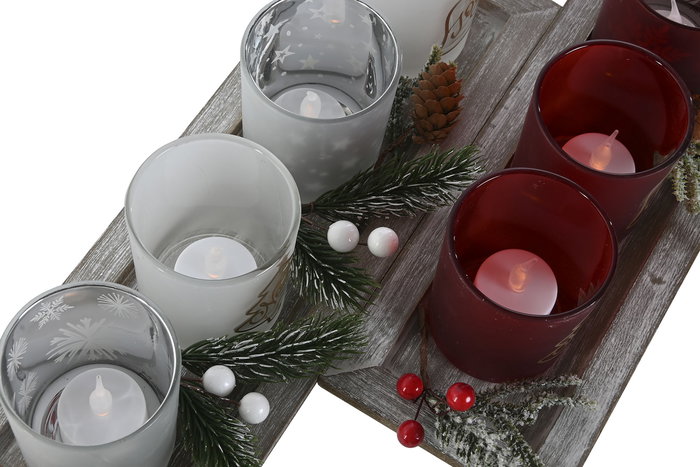 DKD Home Decor Portavelas Navidad Tradicional Rojo Blanco Cristal LED Madera 9 x 13.5 x 40 cm Set 5 Unidades DKD Home Decor Portavelas Navidad Tradicional Rojo Blanco Cristal LED Madera 9 x 13.5 x 40 cm Set 5 Unidades