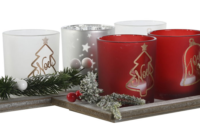 DKD Home Decor Portavelas Navidad Tradicional Rojo Blanco Cristal LED Madera 9 x 13.5 x 40 cm Set 5 Unidades DKD Home Decor Portavelas Navidad Tradicional Rojo Blanco Cristal LED Madera 9 x 13.5 x 40 cm Set 5 Unidades